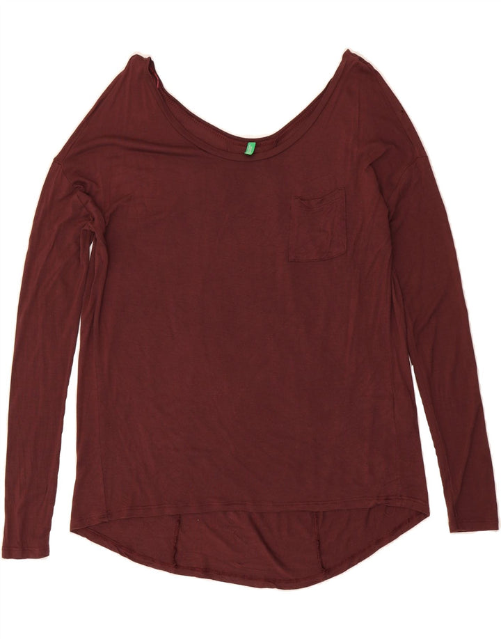 BENETTON Womens Oversized Top Long Sleeve UK 10 Small Maroon Viscose Vintage Benetton and Second-Hand Benetton from Messina Hembry 