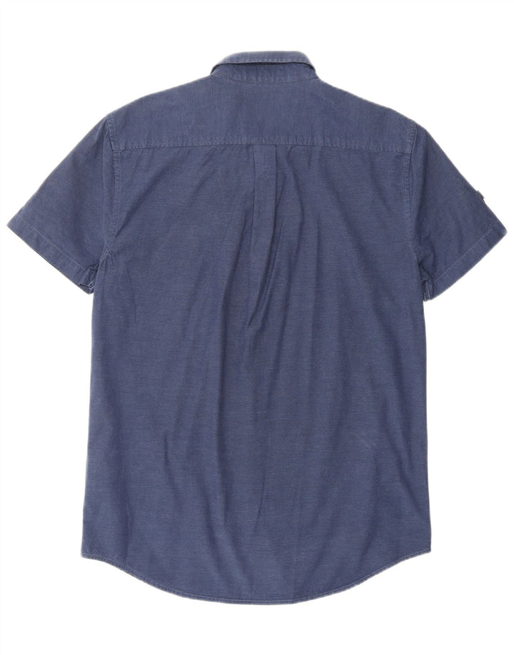 SUPERDRY Мужская рубашка обычного кроя с коротким рукавом, темно-синяя, хлопковая, среднего размера