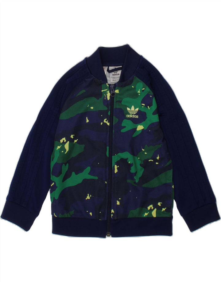 ADIDAS Boys Tracksuit Top Jacket 3-4 Years Navy Blue Camouflage Polyester Vintage Adidas and Second-Hand Adidas from Messina Hembry 