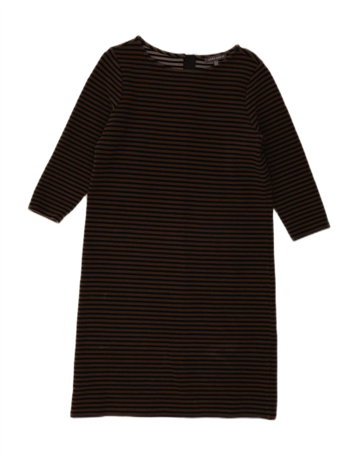 LAURA ASHLEY Женское платье прямого кроя с рукавом 3/4, Великобритания 12, средний бежевый в полоску