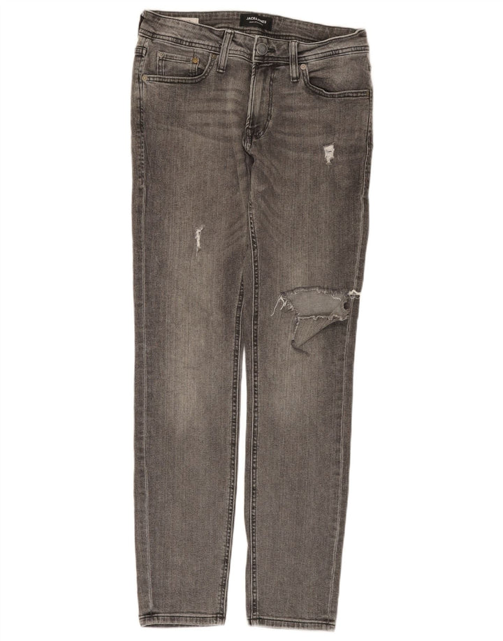 JACK & JONES Мужские потертые узкие джинсы W30 L30 Серые хлопковые