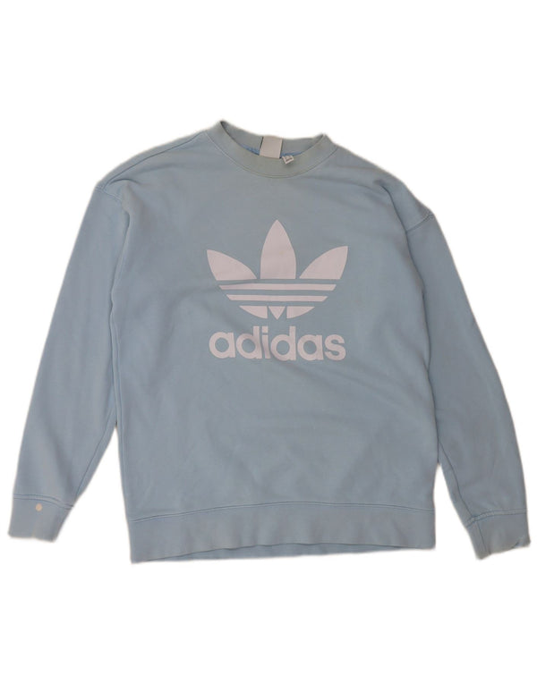 Женский джемпер большого размера с рисунком Adidas UK 8, маленький синий, хлопковый