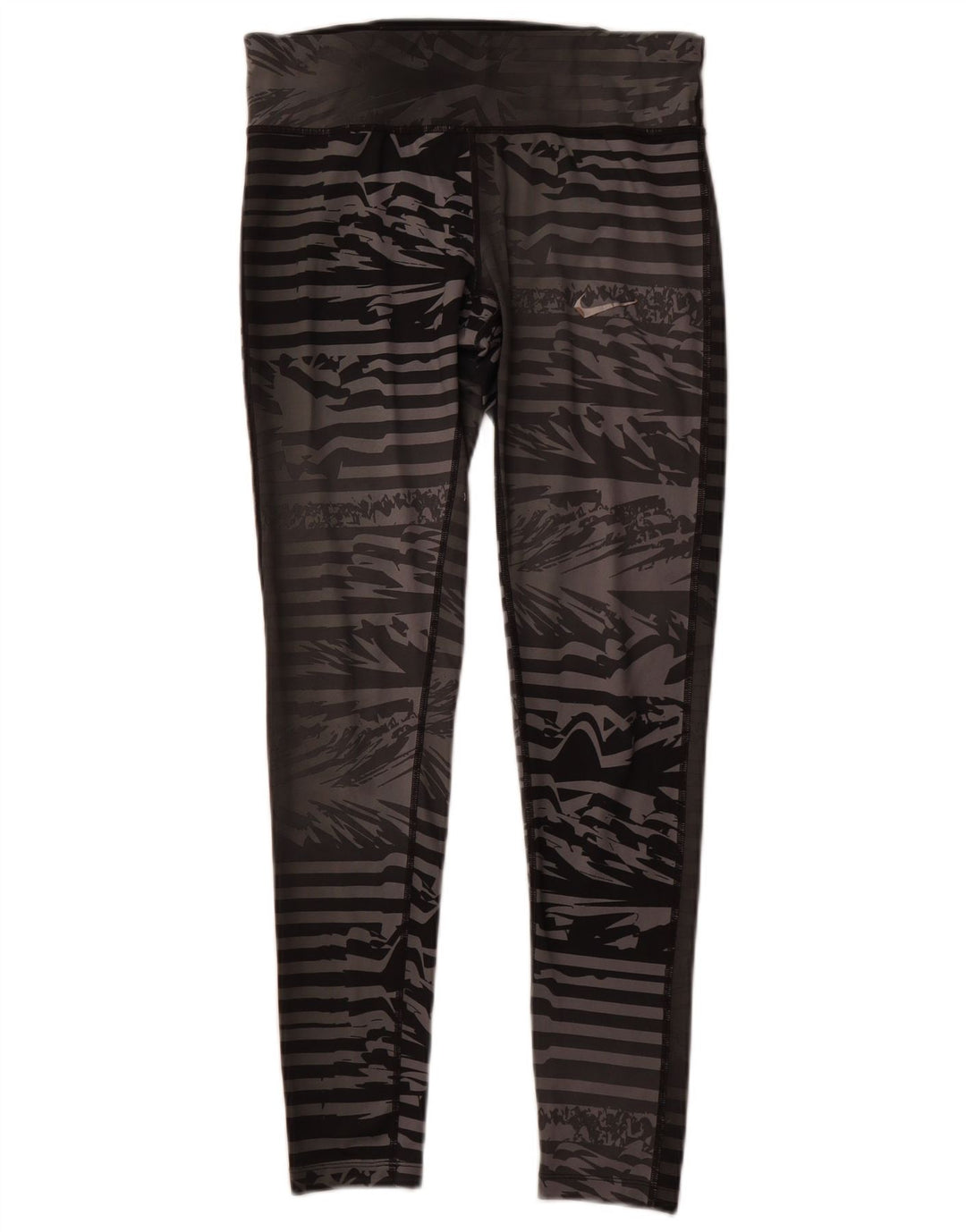 NIKE Womens Dri Fit Leggings UK 14 Medium  Grey Striped Polyester