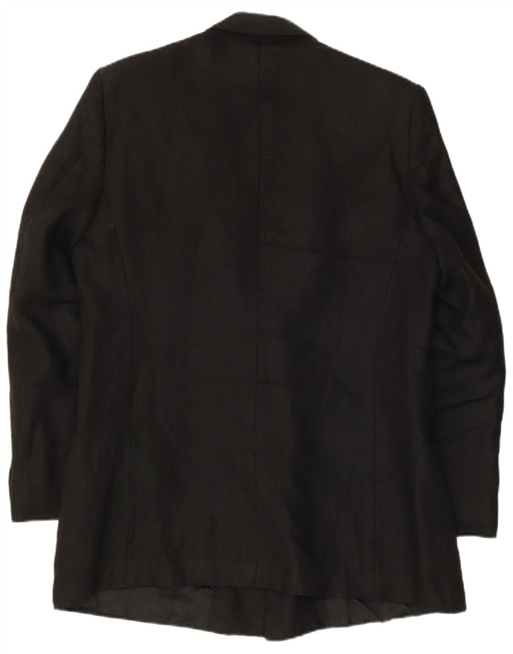 Винтажный мужской двубортный пиджак, Великобритания 38, средний черный льняной пиджак