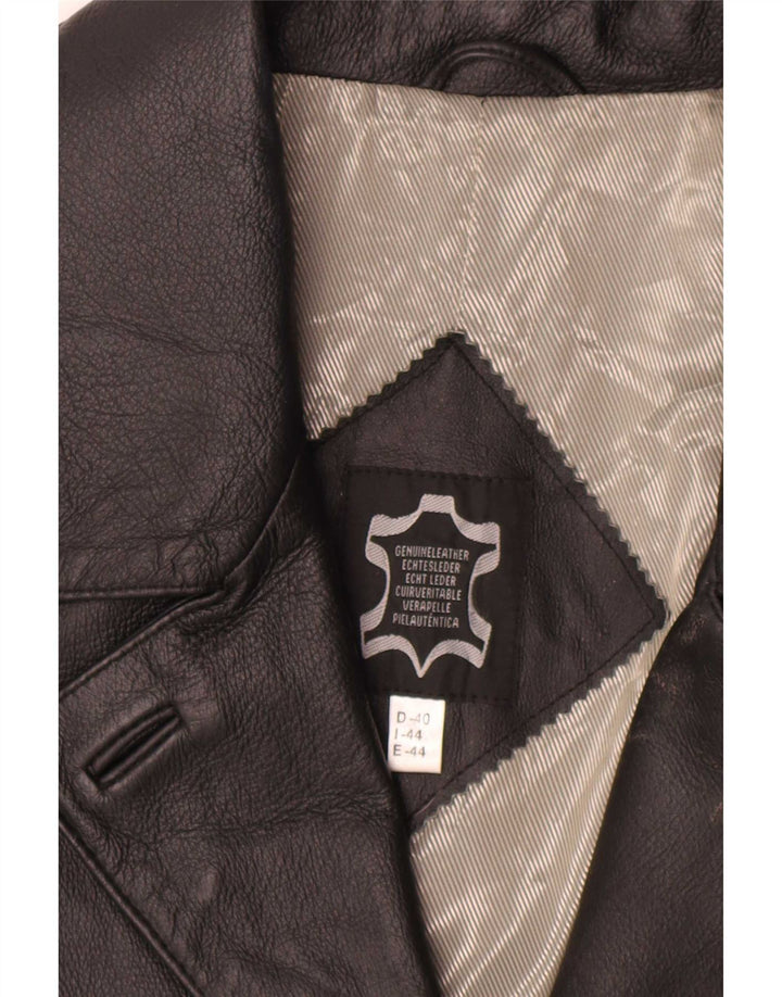 Винтажное женское кожаное пальто оверсайз IT 44 Medium Black