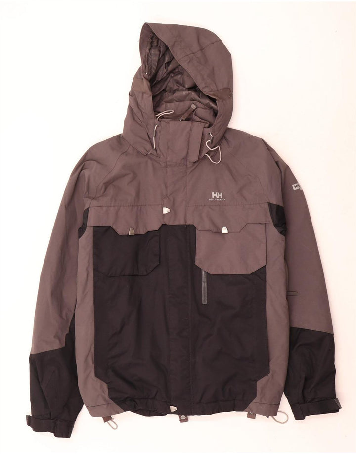 Мужская лыжная куртка Helly Hansen с капюшоном UK 36, маленькая серая, полиамид с цветными блоками