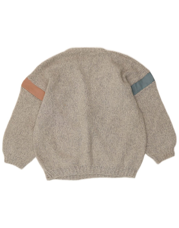 ВИНТАЖНЫЙ женский джемпер с круглым вырезом, Великобритания 14, большой серый аргайл/ромб