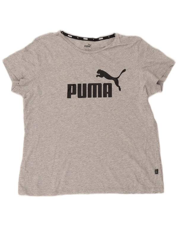 Женская футболка с рисунком Puma Top UK 16, большая серая в крапинку