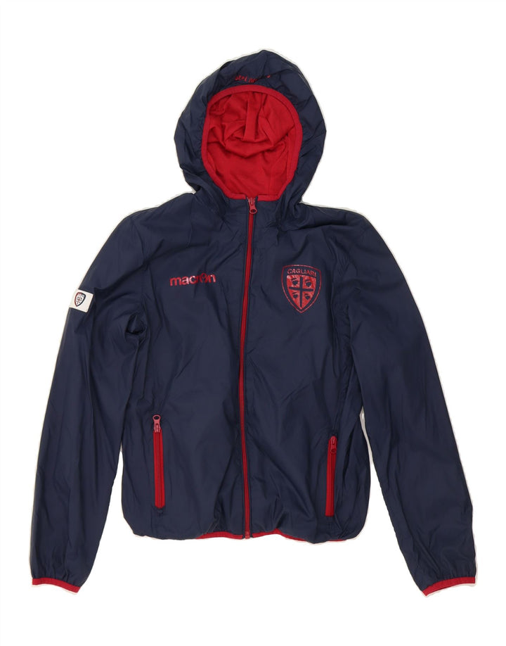 MACRON Boys Hooded Windbreaker Jacket 11-12 Years Large Navy Blue Vintage Macron and Second-Hand Macron from Messina Hembry 