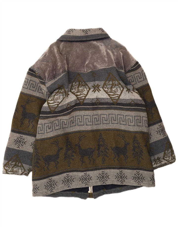 Винтажная мужская дафлкот куртка UK 40, большая серая шерсть Fair Isle