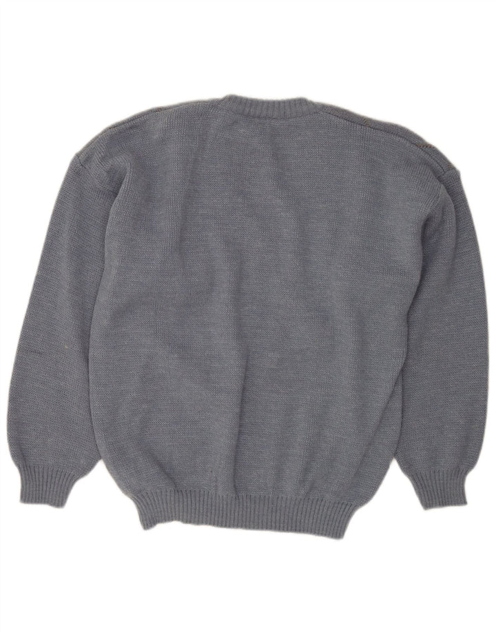 Мужской джемпер VINTAGE с v-образным вырезом IT 50, средний синий аргайл/ромб, шерсть