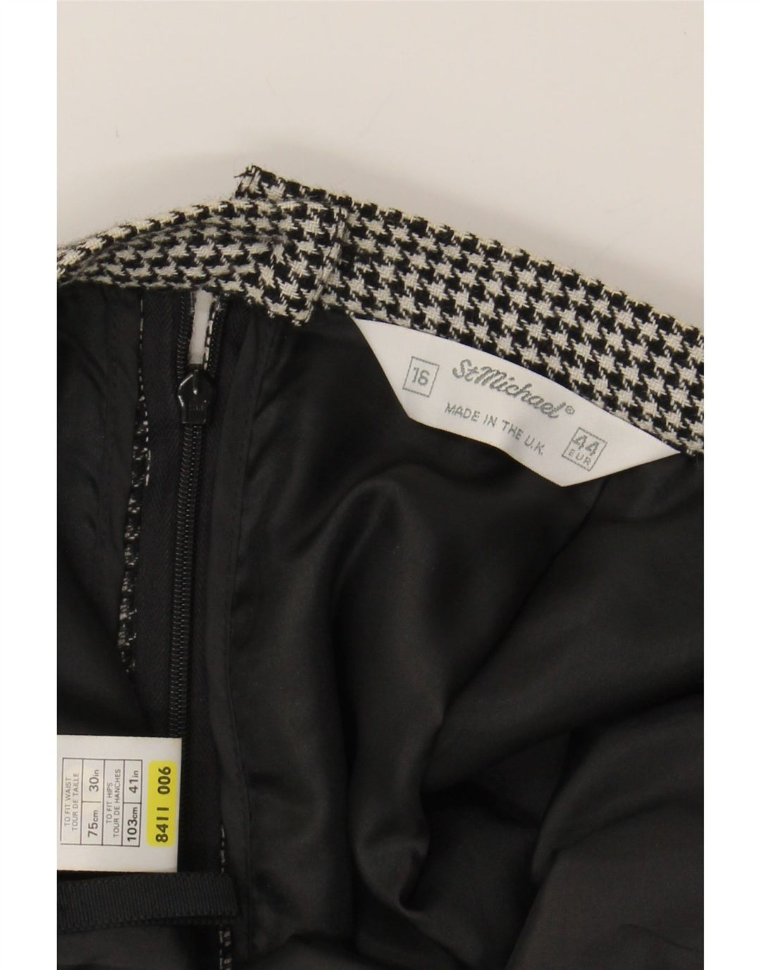 ST MICHAEL Womens Pencil Skirt UK 16 Large W32  Black Houndstooth Wool Vintage St Michael and Second-Hand St Michael from Messina Hembry 