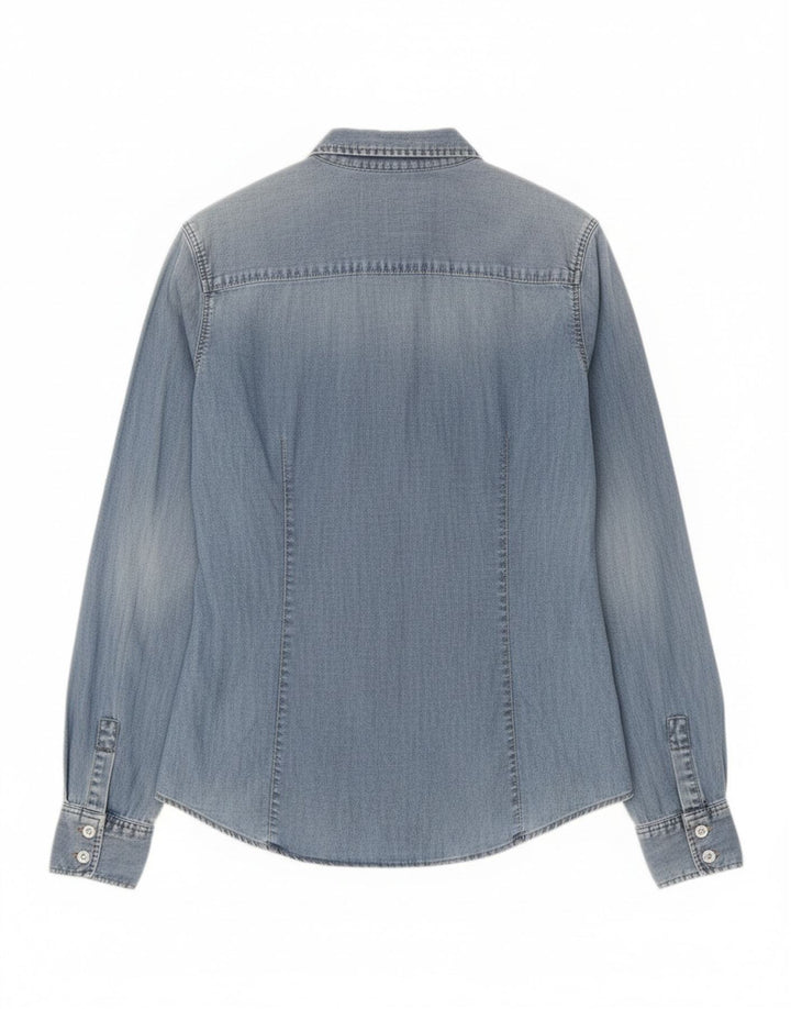 Женская джинсовая рубашка Zara UK 14, большой синий хлопок