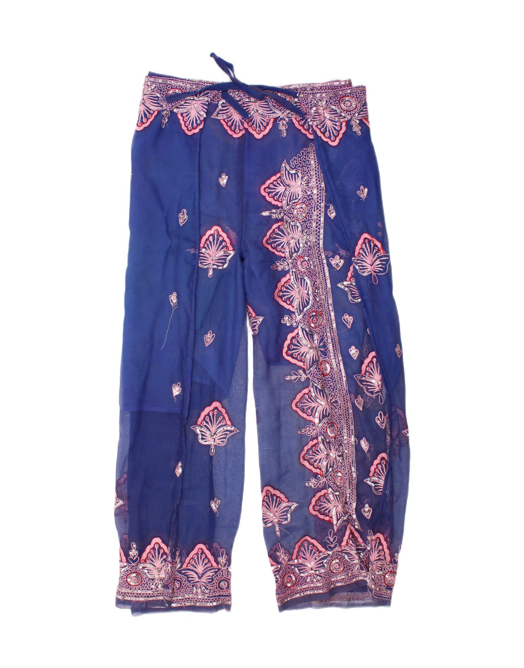 VINTAGE Womens Abstract Pattern Straight Casual Trousers W34 L27 Blue