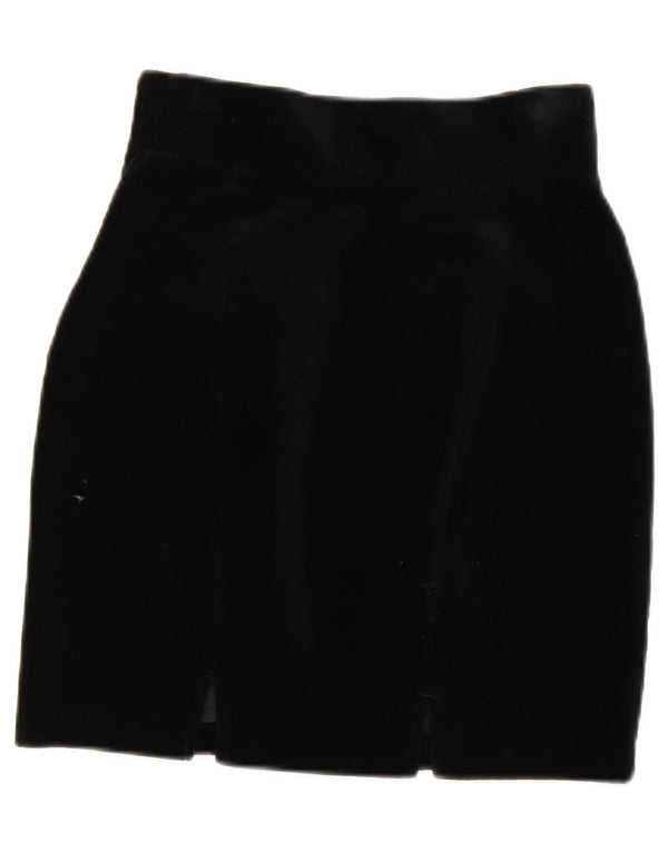 BENETTON Womens Velvet Pencil Skirt IT 40 Small W24  Black Cotton