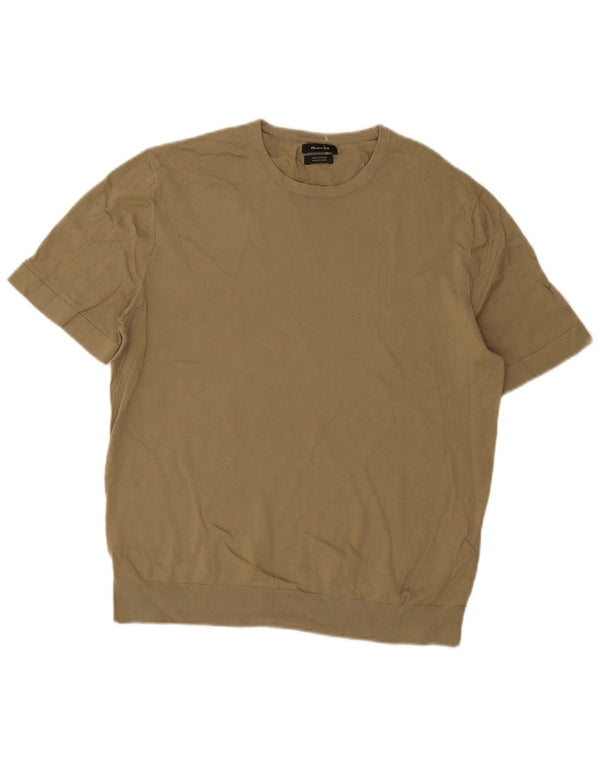 Massimo Dutti Mens T-Shirt Top Medium Khaki Cotton