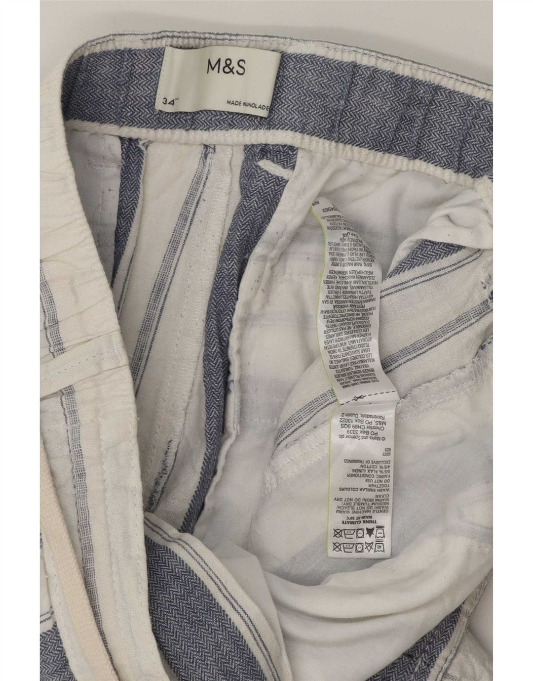 Мужские шорты чинос Marks & Spencer W34, большие белые полосатые льняные шорты