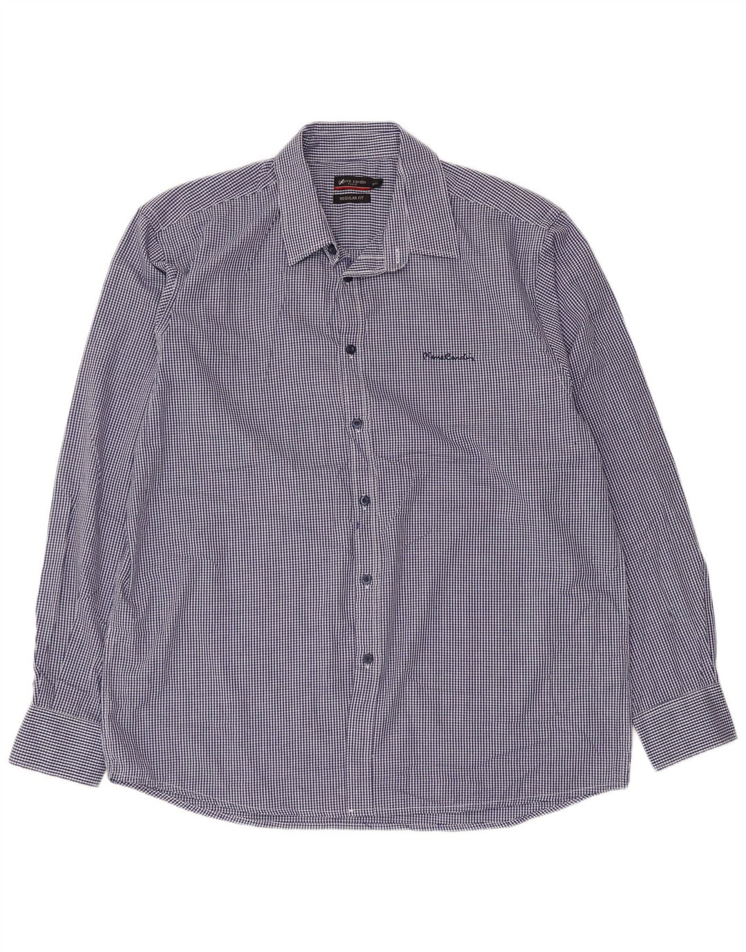 Рубашка мужская стандартного кроя PIERRE CARDIN 2XL синяя, полиэстер в мелкую клетку