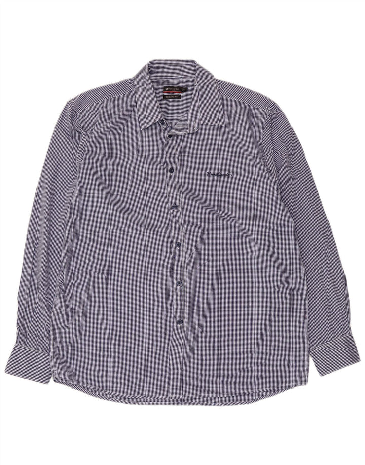 Рубашка мужская стандартного кроя PIERRE CARDIN 2XL синяя, полиэстер в мелкую клетку