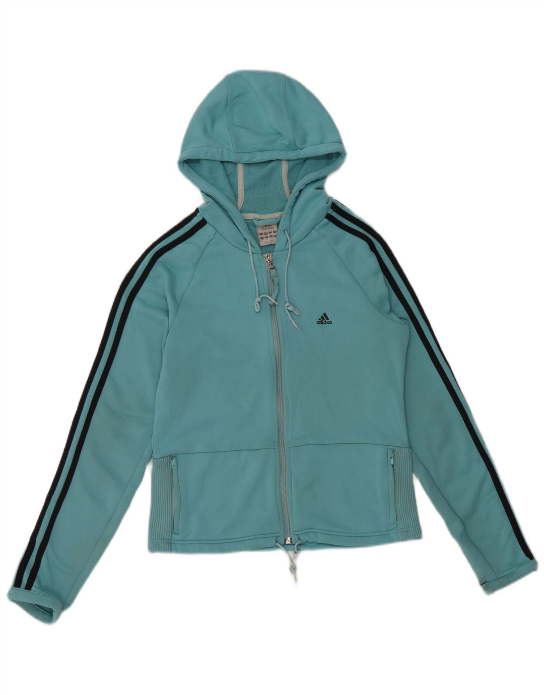 Женский укороченный свитер с капюшоном на молнии ADIDAS UK 14, средний синий полиэстер
