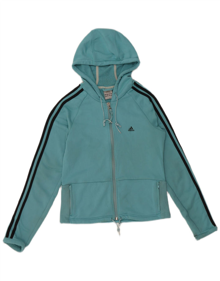 Женский укороченный свитер с капюшоном на молнии ADIDAS UK 14, средний синий полиэстер