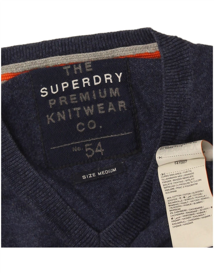 Мужской джемпер с v-образным вырезом Superdry, средний темно-синий хлопковый свитер