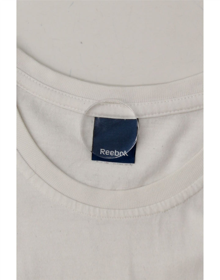 REEBOK Mens Graphic T-Shirt Top Medium White Cotton Vintage Reebok and Second-Hand Reebok from Messina Hembry 