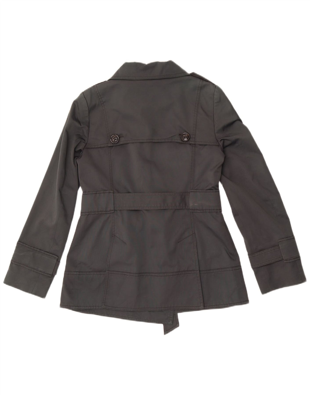 Женский короткий двубортный тренч Zara UK 14, хлопковый средний серый цвет