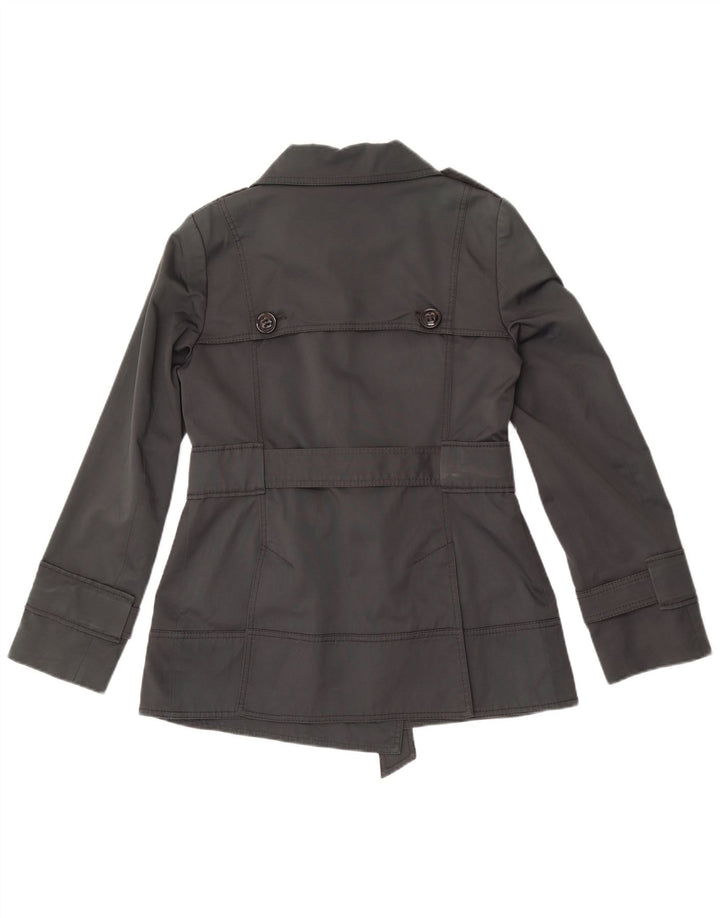 Женский короткий двубортный тренч Zara UK 14, хлопковый средний серый цвет