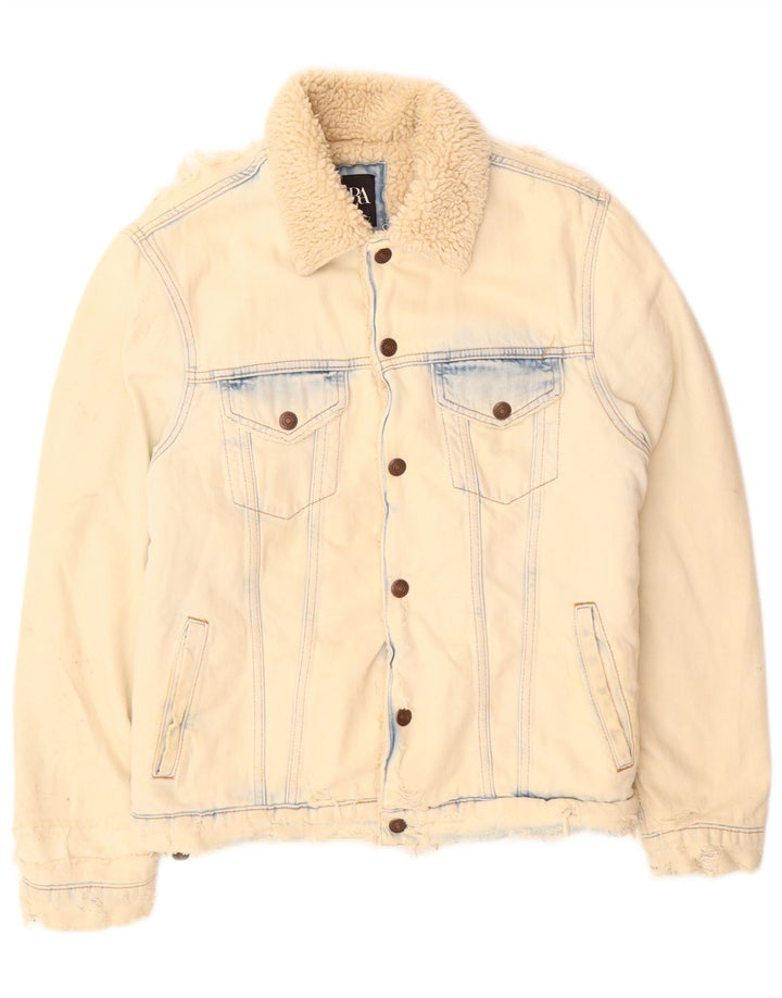 Мужская джинсовая куртка Zara Sherpa UK 36, маленькая, бежевый, хлопок