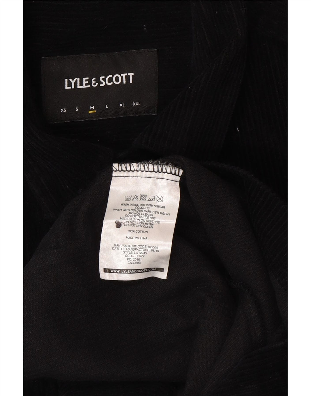 Мужская вельветовая рубашка LYLE & SCOTT среднего размера, черный хлопок