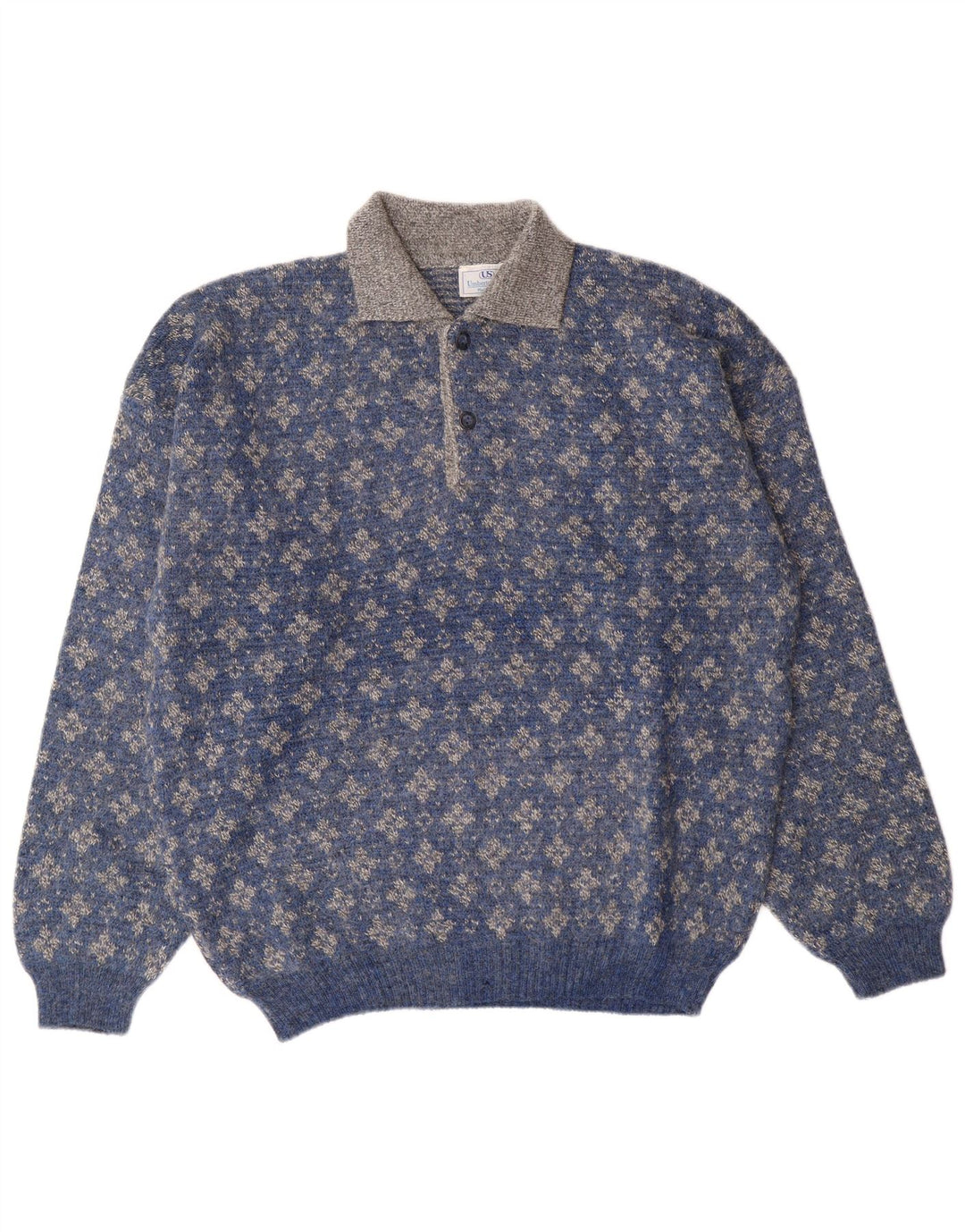 Мужской свитер с воротником поло Umberto Severi IT 52, большой синий с цветочным принтом