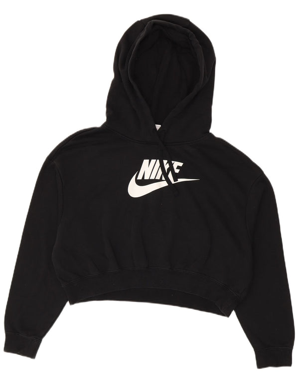 Женский укороченный джемпер с капюшоном большого размера Nike UK 10, маленький черный хлопковый