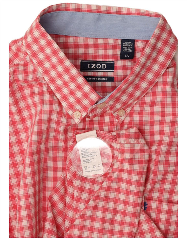 IZOD Мужская рубашка с коротким рукавом, большая хлопковая розовая клетка