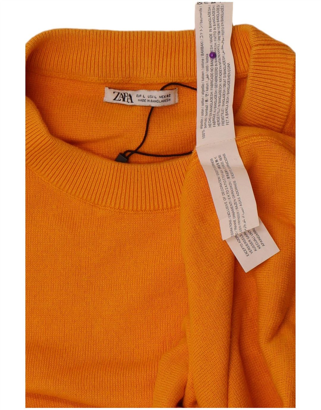 Мужской джемпер с круглым вырезом Zara, большой желтый хлопковый свитер