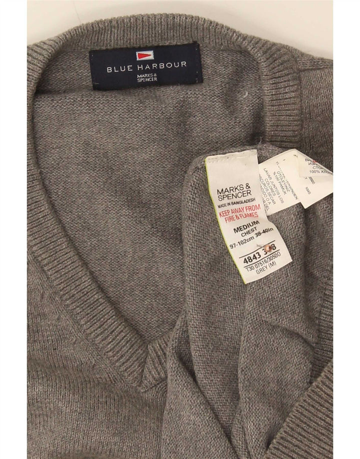 Мужской джемпер с v-образным вырезом Mark & Spencer Blue Harbour, хлопковый средне-серый цвет