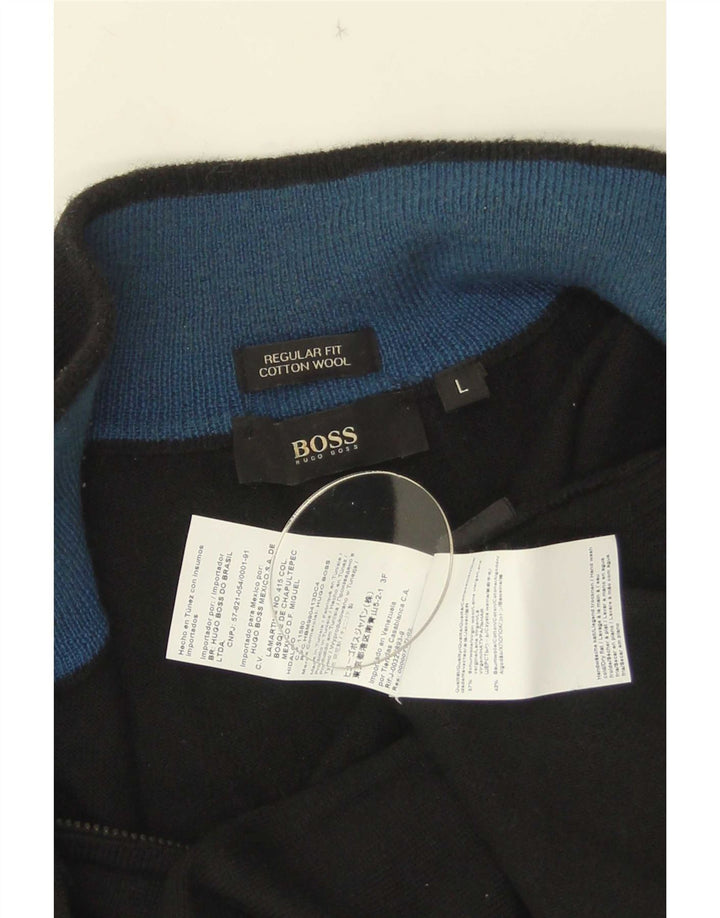 Мужской джемпер с воротником на молнии обычного кроя Hugo Boss, большой черный шерстяной свитер
