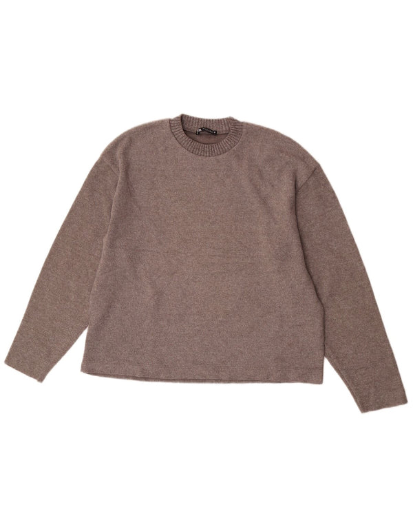 Женский свободный джемпер с круглым вырезом Zara UK 10, маленький коричневый полиэстер