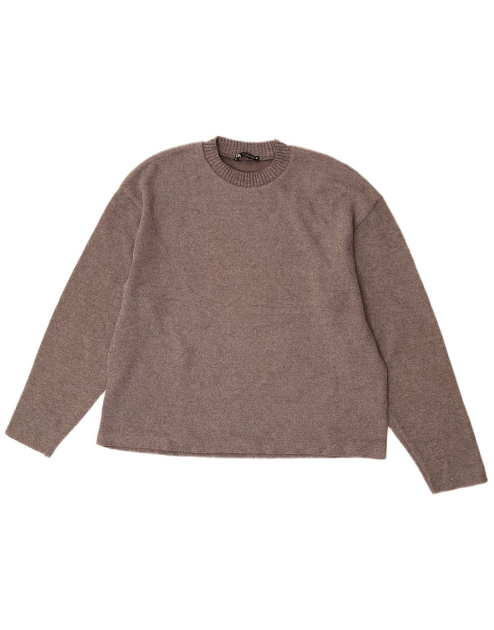 Женский свободный джемпер с круглым вырезом Zara UK 10, маленький коричневый полиэстер