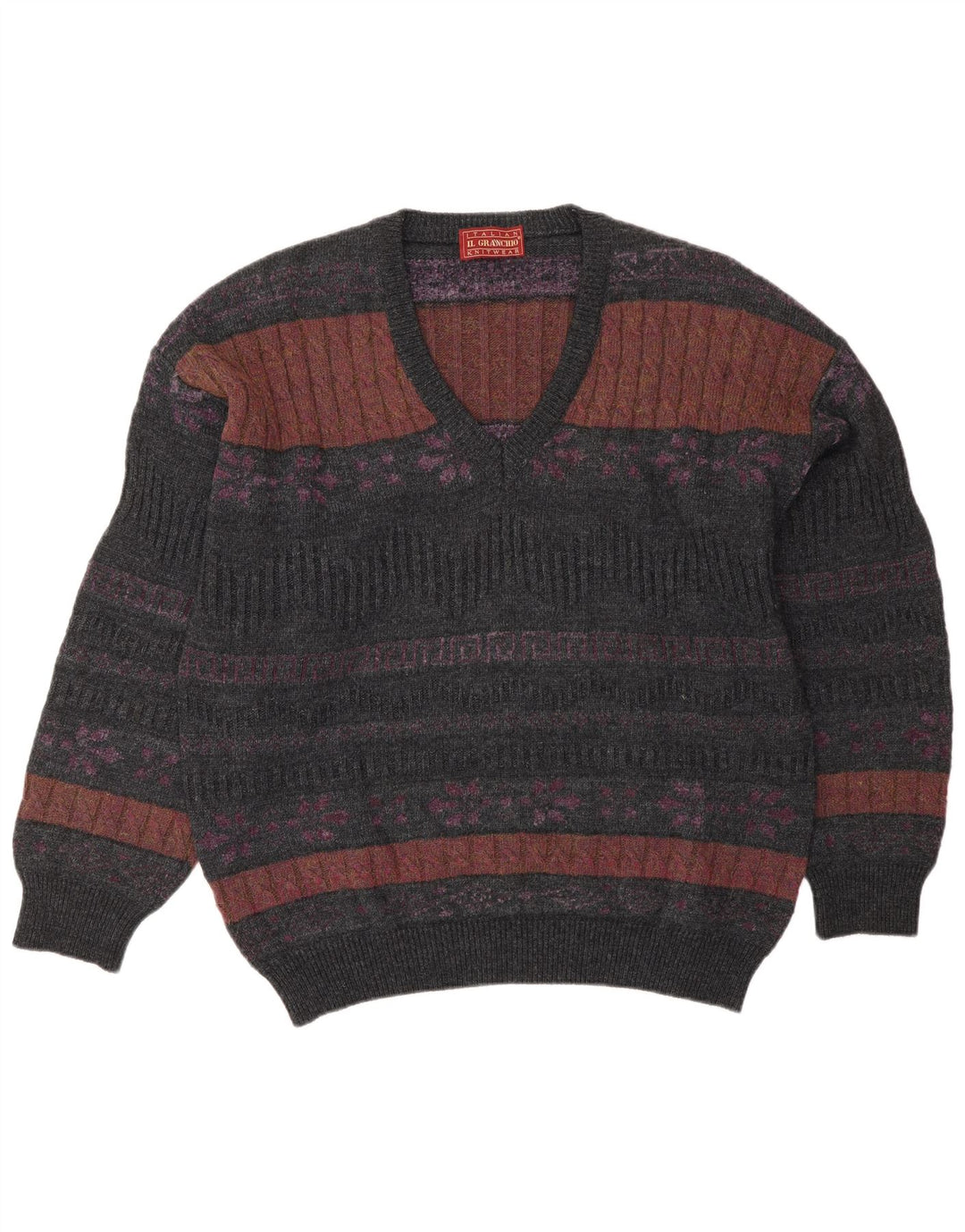Мужской джемпер с v-образным вырезом Il Granchio, большой серый Fair Isle