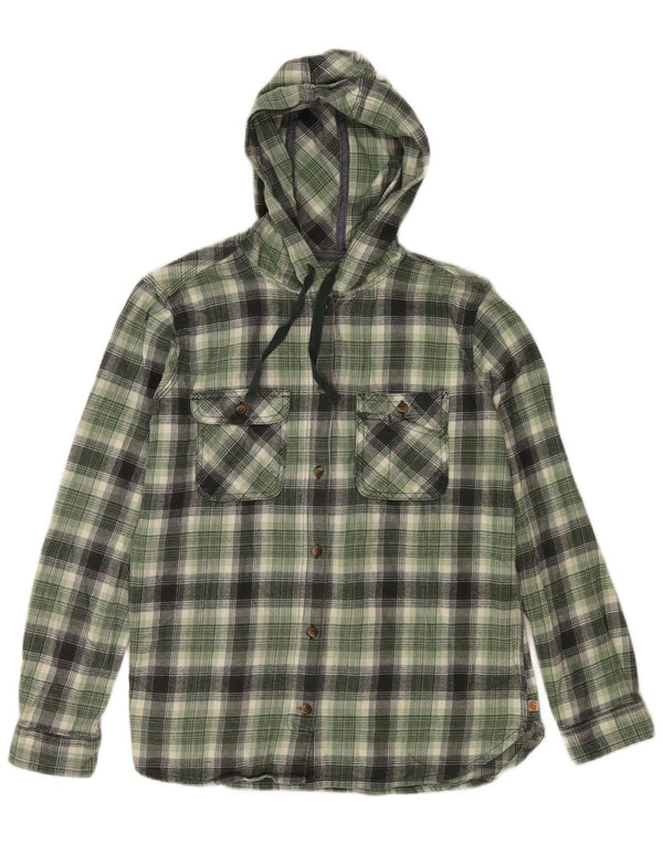 Carhartt Womens Hooded Flannel Shirt US 8/10 Medium Green Check Cotton
