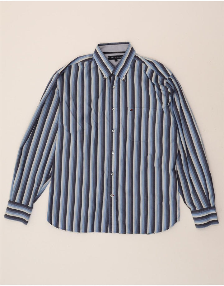 TOMMY HILFIGER Mens Shirt Large Blue Striped Cotton Vintage Tommy Hilfiger and Second-Hand Tommy Hilfiger from Messina Hembry 