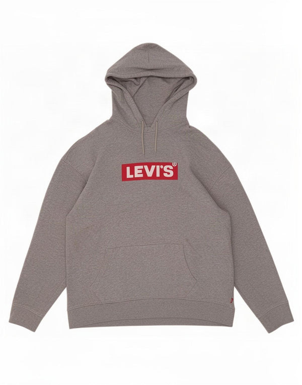Мужской свободный джемпер с капюшоном с рисунком Levi's XL, серый хлопок с крапинками