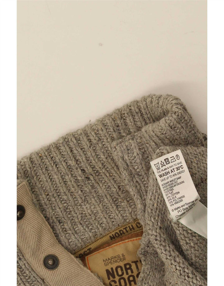 Мужской джемпер с воротником на пуговицах Marks & Spencer, маленький серый хлопковый крапчатый свитер
