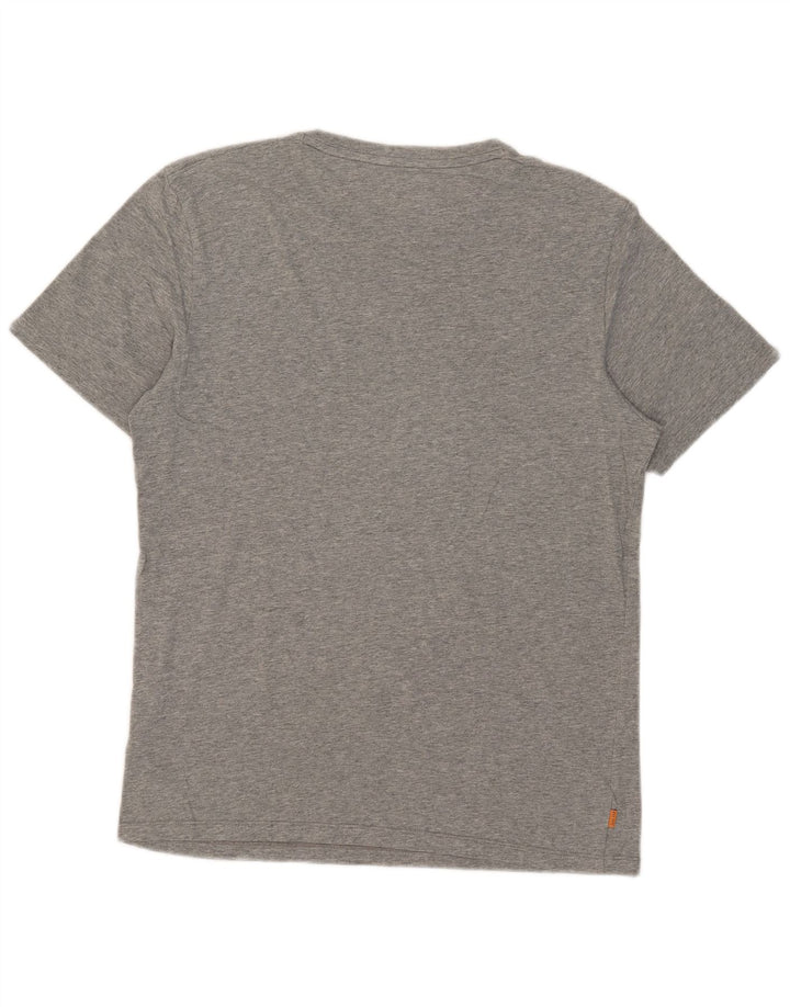 Мужская футболка стандартного кроя Timberland с рисунком, хлопковый топ среднего серого цвета