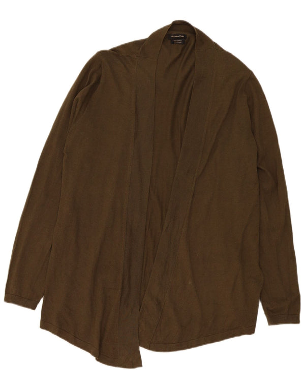Massimo Dutti Womens Open Cardigan Sweater UK 16 Large Khaki Silk