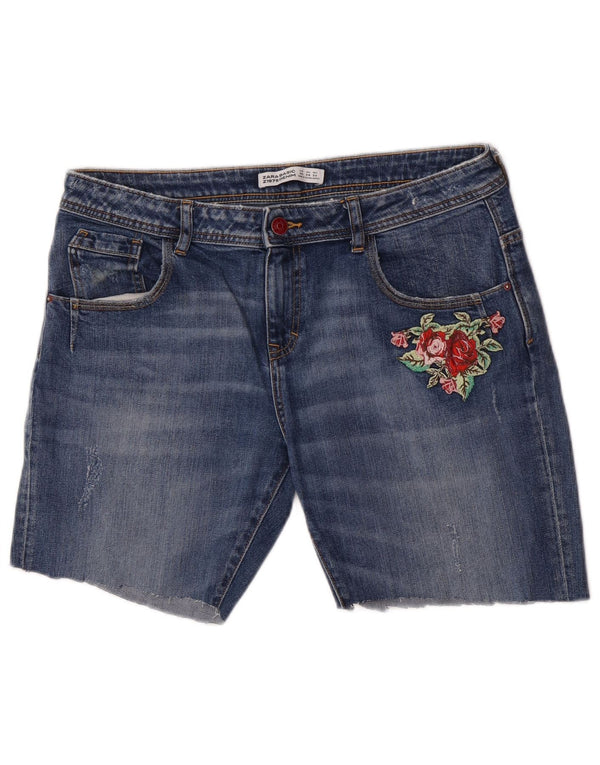 Женские джинсовые шорты Zara EU 40 Medium W30 Синие с цветочным принтом
