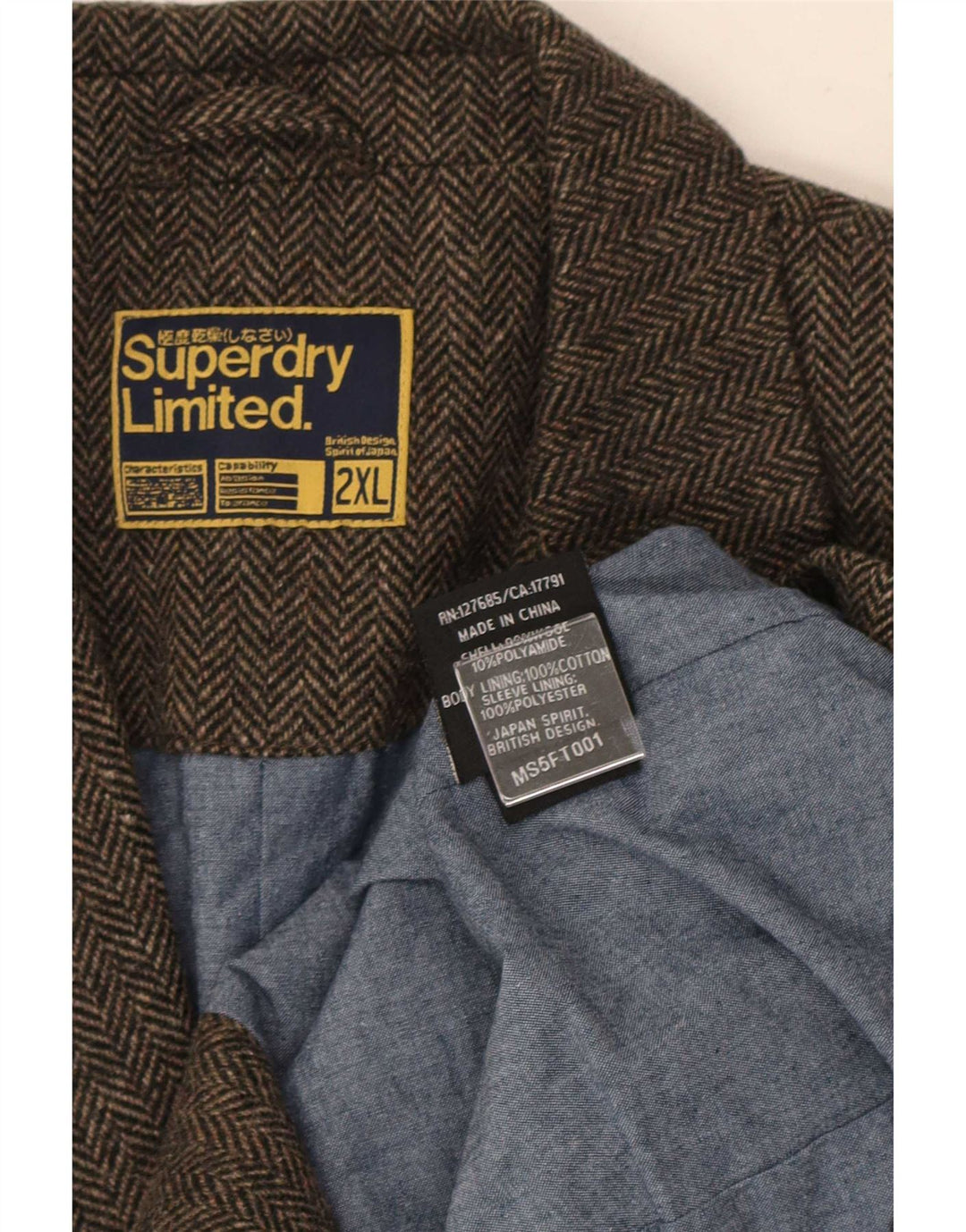 Мужской пиджак Superdry на 2 пуговицах UK 44 2XL Коричневый хлопок с узором «в елочку»