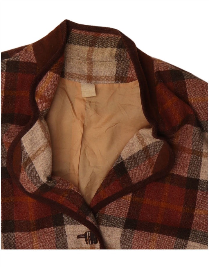 Винтажный женский пиджак с 3 пуговицами, Великобритания, 20, 2XL, бордовый полиакрил в клетку