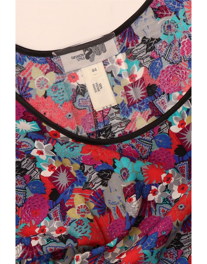 ВИНТАЖНОЕ женское платье А-силуэта EU 44 XL, разноцветная вискоза с цветочным принтом